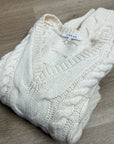 FRAME 100% Merino Wool Cream Thick V - Neck Cable Knit Cropped Sweater