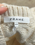 FRAME 100% Merino Wool Cream Thick V - Neck Cable Knit Cropped Sweater