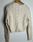 FRAME 100% Merino Wool Cream Thick V - Neck Cable Knit Cropped Sweater