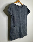 Free People 100% Linen Striped Navy Tunic Style Shift Dress Boxy Fit