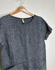 Free People 100% Linen Striped Navy Tunic Style Shift Dress Boxy Fit