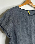 Free People 100% Linen Striped Navy Tunic Style Shift Dress Boxy Fit