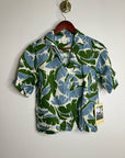 Trovata 100% Linen Nico Short Sleeve Palm Printed Boxy Fit Button Down Top