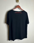 Lafayette 148 100% Cashmere Black Short Sleeve Knit Top Beaded Neckline