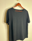 Lafayette 148 100% Cashmere Black Short Sleeve Knit Top Beaded Neckline