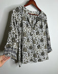 Natalie Martin 100% Silk Neutral Floral Long Sleeve Relaxed Fit Blouse