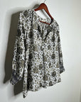 Natalie Martin 100% Silk Neutral Floral Long Sleeve Relaxed Fit Blouse