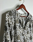 Natalie Martin 100% Silk Neutral Floral Long Sleeve Relaxed Fit Blouse