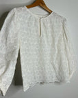Velvet by Graham & Spencer 100% Cotton Floral Embrodiered Peasant Blouse Cream