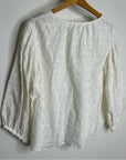 Velvet by Graham & Spencer 100% Cotton Floral Embrodiered Peasant Blouse Cream