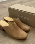 Nisolo All Day Heeled Leather Heeled Mule in Almond