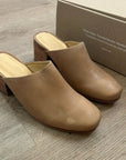 Nisolo All Day Heeled Leather Heeled Mule in Almond