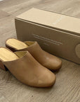 Nisolo All Day Heeled Leather Heeled Mule in Almond