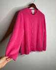 Neiman Marcus 100% Cashmere Hot Pink Button Down Crew Neck Cardigan Sweater