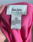 Neiman Marcus 100% Cashmere Hot Pink Button Down Crew Neck Cardigan Sweater