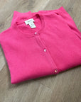 Neiman Marcus 100% Cashmere Hot Pink Button Down Crew Neck Cardigan Sweater