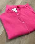 Neiman Marcus 100% Cashmere Hot Pink Button Down Crew Neck Cardigan Sweater