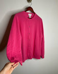 Neiman Marcus 100% Cashmere Hot Pink Button Down Crew Neck Cardigan Sweater