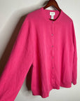 Neiman Marcus 100% Cashmere Hot Pink Button Down Crew Neck Cardigan Sweater