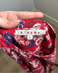 Xirena 100% Cotton Red Floral Lightweight Button Down Long Sleeve Blouse