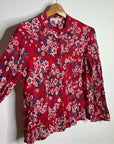 Xirena 100% Cotton Red Floral Lightweight Button Down Long Sleeve Blouse