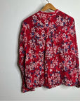 Xirena 100% Cotton Red Floral Lightweight Button Down Long Sleeve Blouse