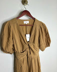 Xirena 100% Cotton Lawsyn Twist Front Short Sleeve Midi Dress in Chester