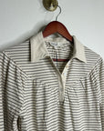 Nation LA 100% Organic Cotton Collared Espresso Pinstripe Long Sleeve Blouse