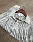 Nation LA 100% Organic Cotton Collared Espresso Pinstripe Long Sleeve Blouse