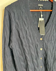 Minnie Rose 100% Cotton Navy Blue Cable Knit Distressed Button Down Cardigan