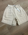 Anthropologie Self Contrast Linen Cotton Neutral Tan High Waist Short