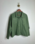 J. Crew Cotton Linen Army Green Collared Heavyweight Safari Top With Pockets
