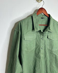 J. Crew Cotton Linen Army Green Collared Heavyweight Safari Top With Pockets