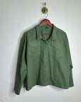 J. Crew Cotton Linen Army Green Collared Heavyweight Safari Top With Pockets