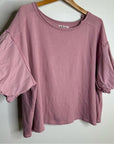 Free People 100% Cotton Pink Puff Sleeve Oversized T - Shirt Top