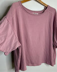 Free People 100% Cotton Pink Puff Sleeve Oversized T - Shirt Top