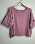 Free People 100% Cotton Pink Puff Sleeve Oversized T - Shirt Top