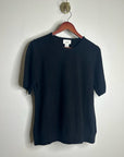 Neiman Marcus 100% Cashmere Black Knit Slouchy Short Sleeve Sweater Top