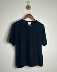 Neiman Marcus 100% Cashmere Black Knit Slouchy Short Sleeve Sweater Top