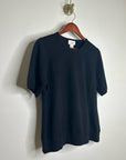 Neiman Marcus 100% Cashmere Black Knit Slouchy Short Sleeve Sweater Top