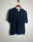 Neiman Marcus 100% Cashmere Black Knit Slouchy Short Sleeve Sweater Top
