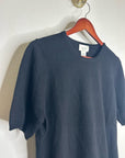 Neiman Marcus 100% Cashmere Black Knit Slouchy Short Sleeve Sweater Top