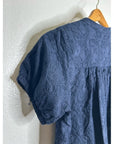 Splendid 100% Cotton Embroidered Puff Sleeve Navy Blue Button Down Blouse