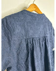 Splendid 100% Cotton Embroidered Puff Sleeve Navy Blue Button Down Blouse