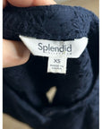 Splendid 100% Cotton Embroidered Puff Sleeve Navy Blue Button Down Blouse