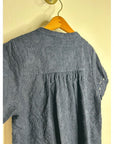 Splendid 100% Cotton Embroidered Puff Sleeve Navy Blue Button Down Blouse