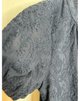Splendid 100% Cotton Embroidered Puff Sleeve Navy Blue Button Down Blouse