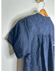 Splendid 100% Cotton Embroidered Puff Sleeve Navy Blue Button Down Blouse