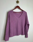 OGD 100% Cashmere Thick Knit Textured V - Neck Lavender Purple Sweater
