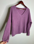 OGD 100% Cashmere Thick Knit Textured V - Neck Lavender Purple Sweater